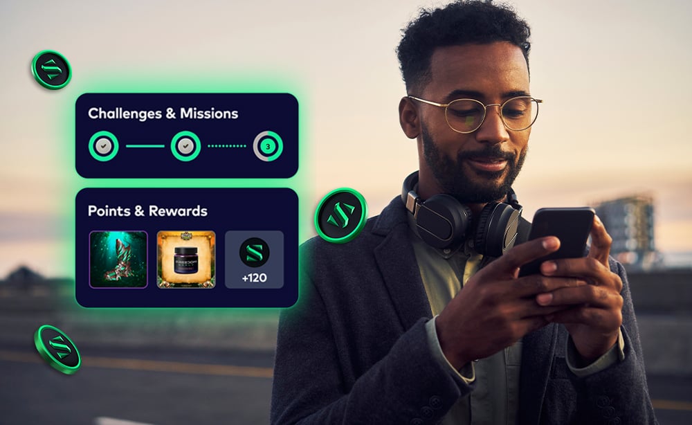 Freedom World app showing missions, coins, and reward system in action