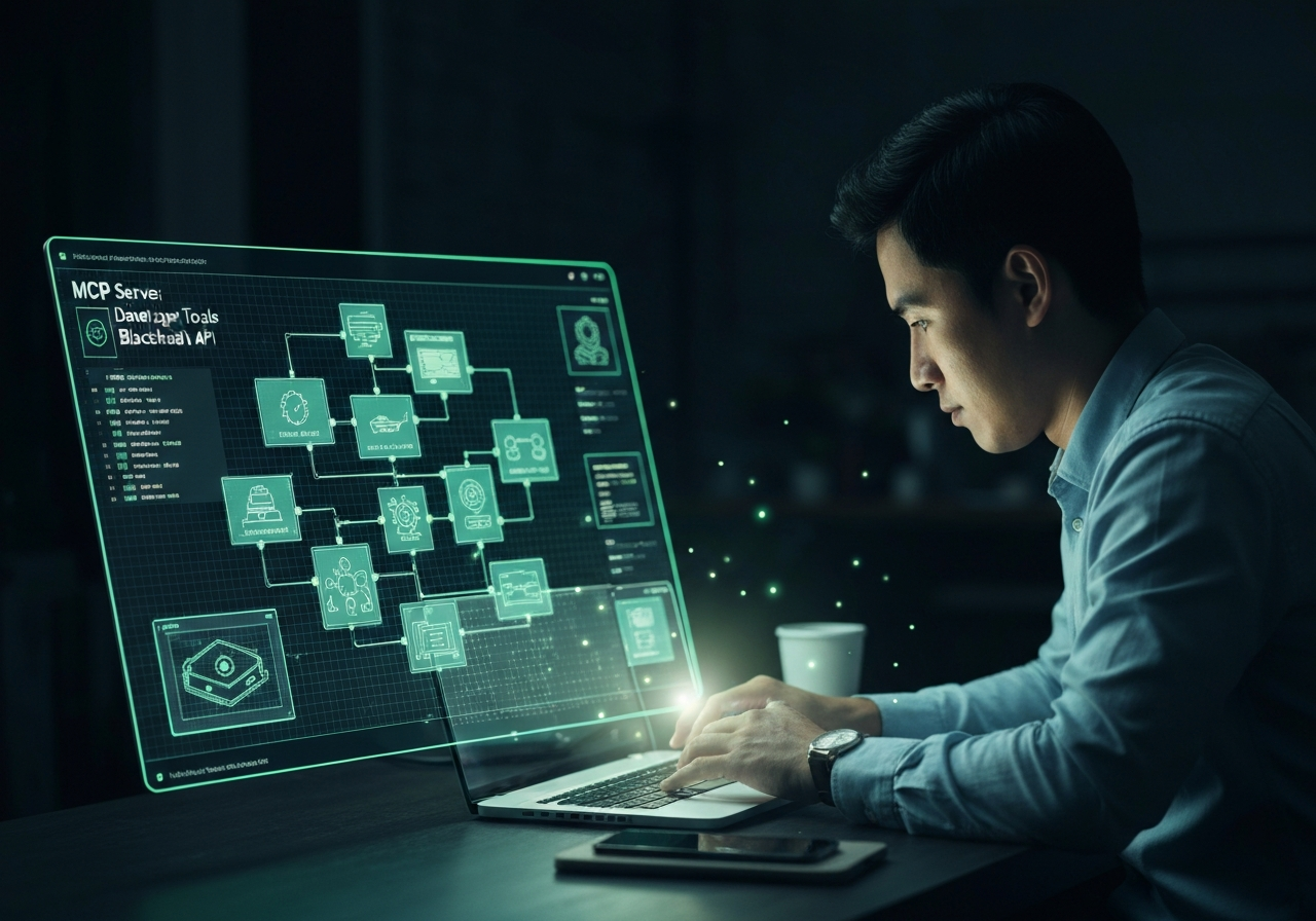 MCP server developer tools AI agents blockchain API integration illustration