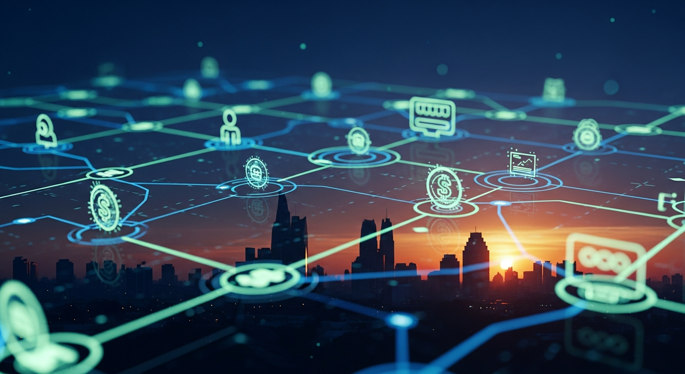 Decentralized monetary ecosystem — blockchain network connecting Bangkok merchants and consumers