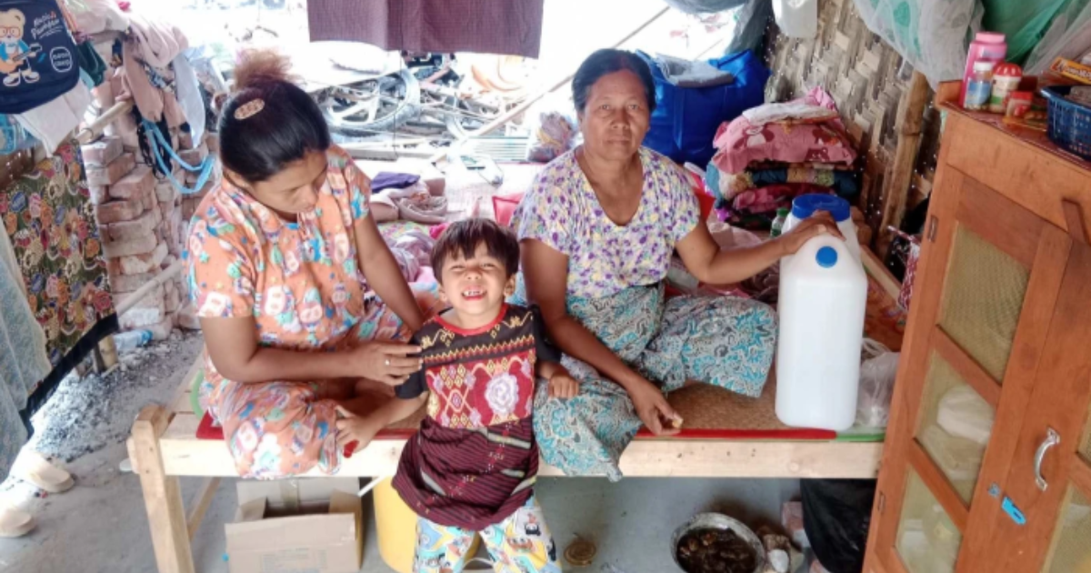 Inside a home, with a family post the Myanmar Earthquake